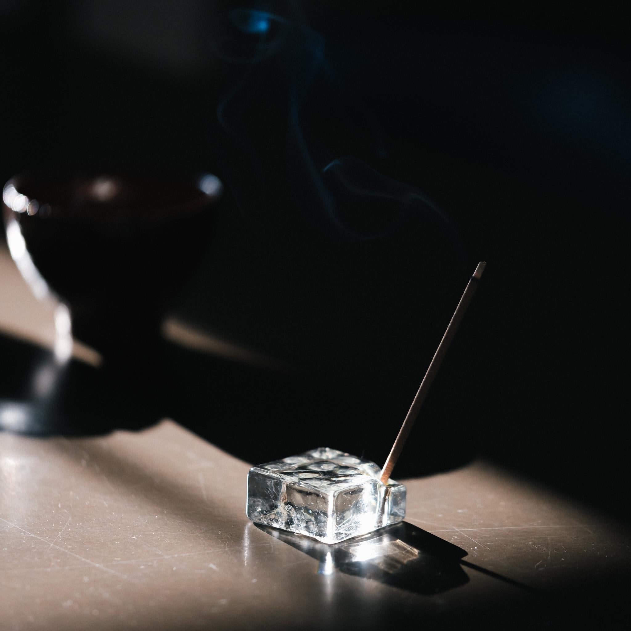 Square Glass Incense Holder - Clear