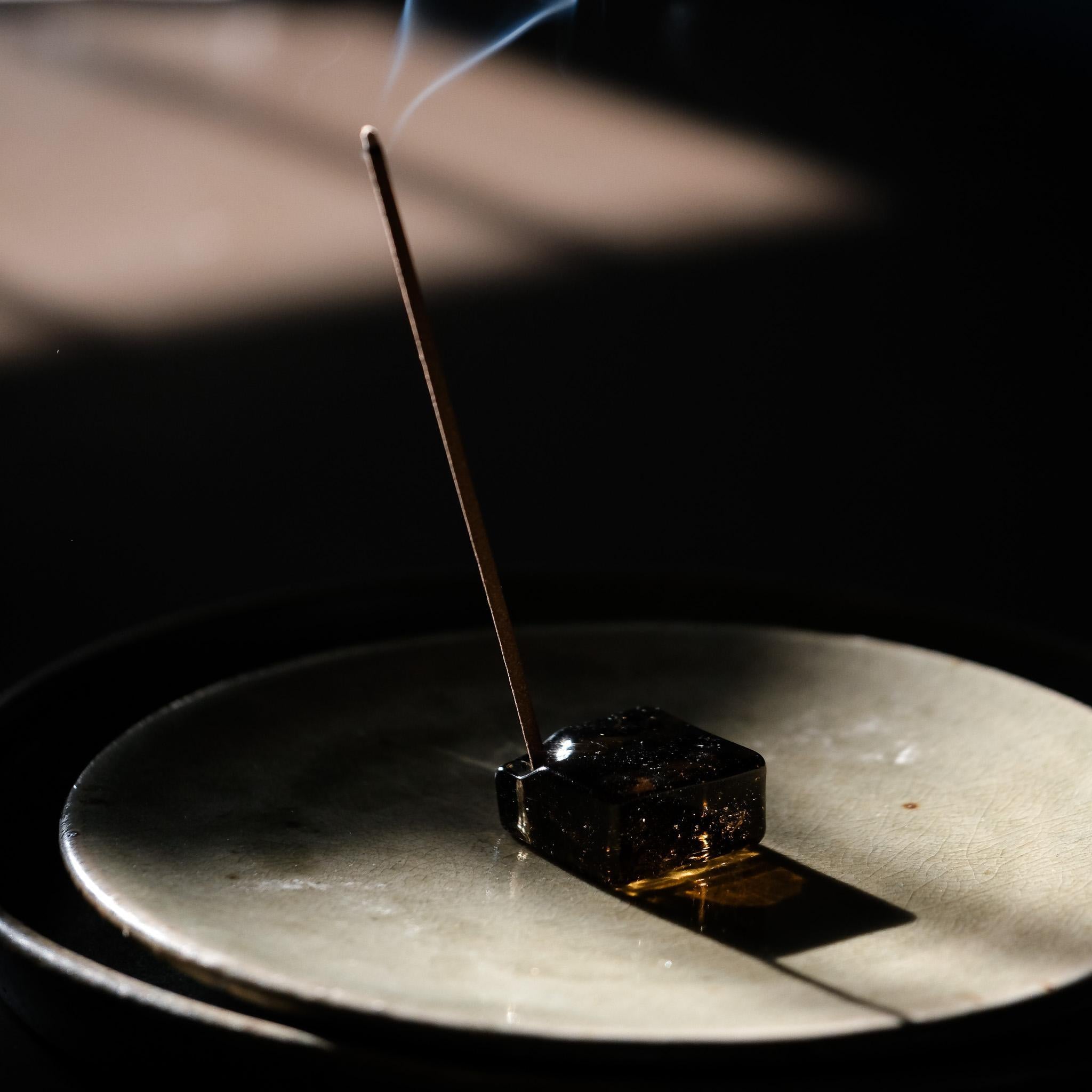 Square Glass Incense Holder - Black